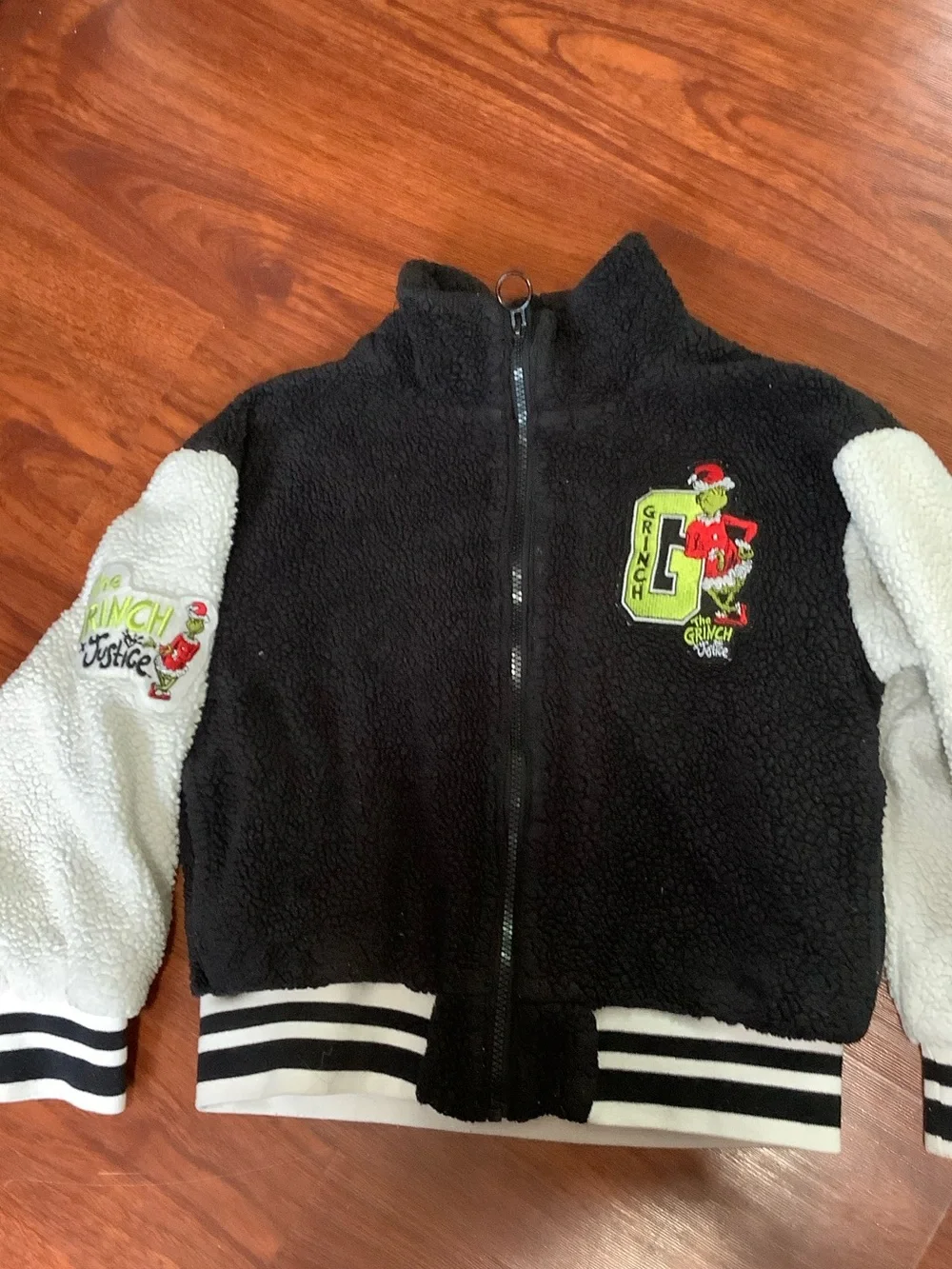 Justice Black & White Grinch Sherpa Jacket